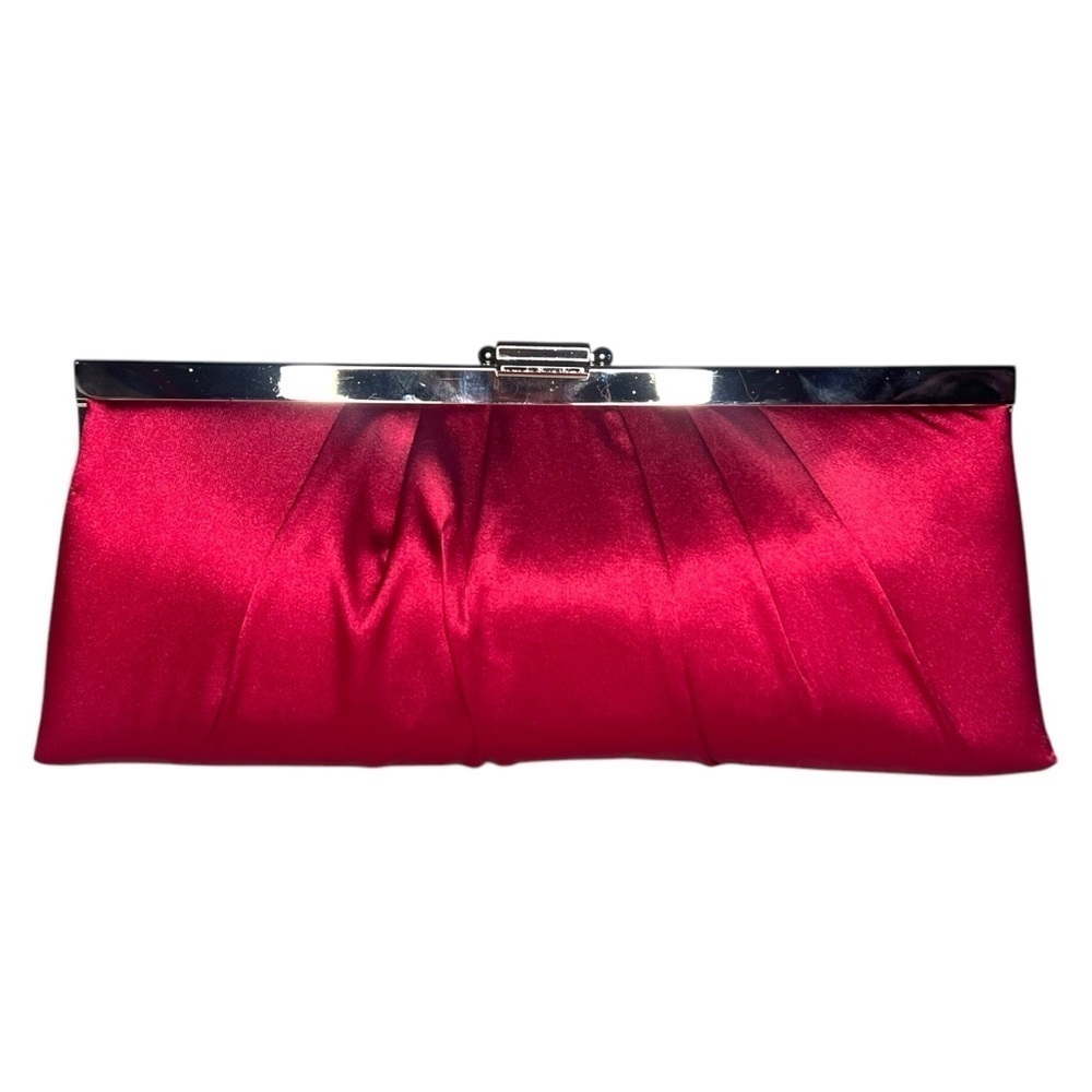 Jessica McClintock Red Satin Clutch Shoulder Bag